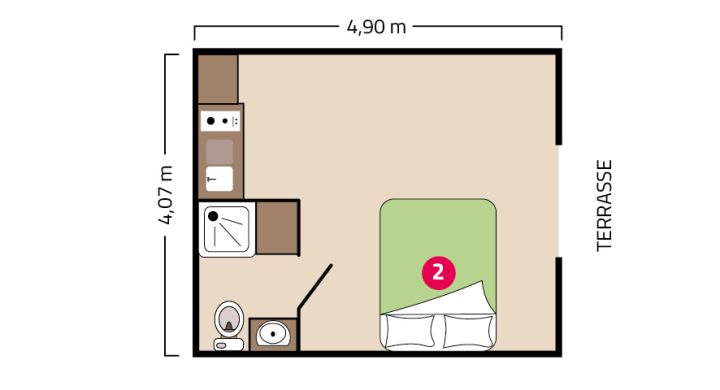 Plan mobil-home Cosy 2 personnes Camping La Corniche