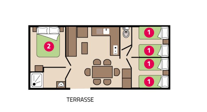 Plan mobil-home Famille Clim camping Les Peupliers