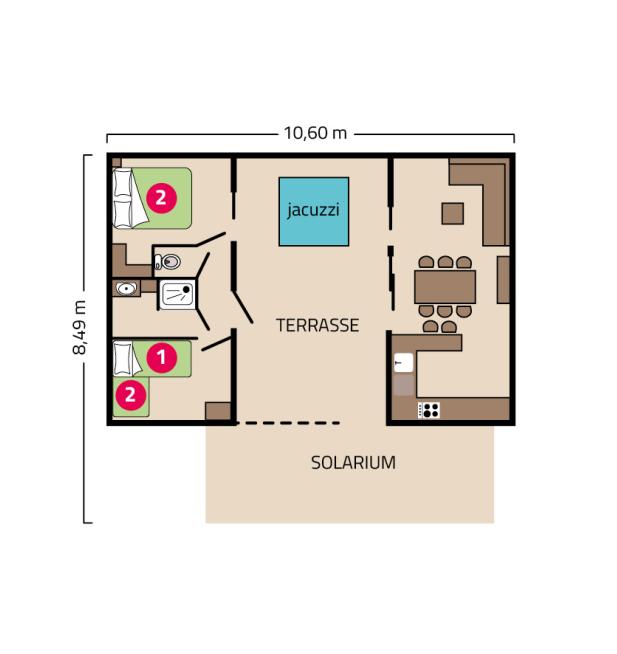 Plan Cottage Prestige avec jacuzzi privatif camping Signol