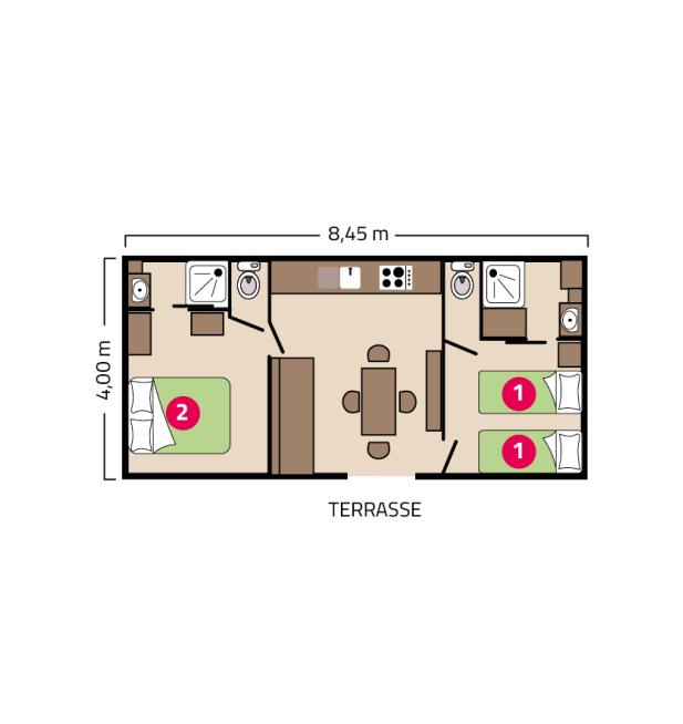 Plan mobil-home Clim Suite Duo camping Les Peupliers