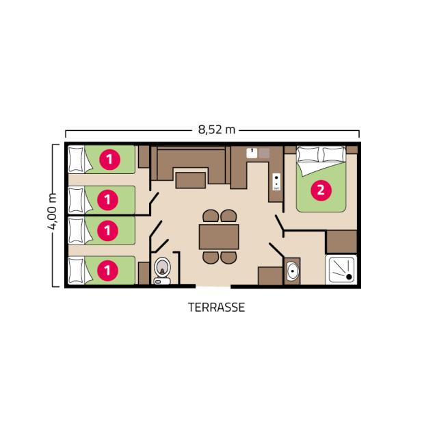 Plan mobil-home Famille Éco camping Les Peupliers