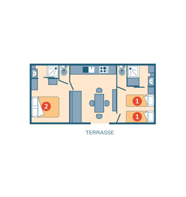 Plan mobil-home Clim Suite Duo camping Le Petit Rocher