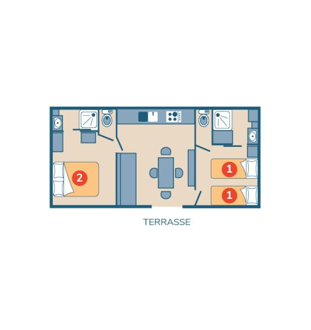 Plan mobil-home Clim Suite Duo camping La Mignardière
