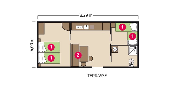 Plan Mobil home PMR Camping Le Petit Rocher