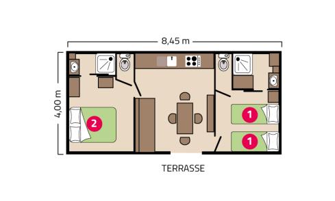 Plan mobil-home Clim Suite Duo camping La Mignardière