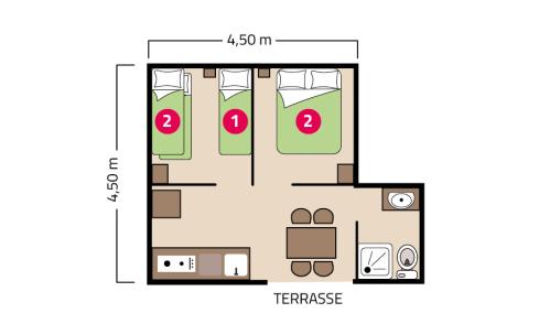 Plan cabane sur pilotis camping Le Petit Rocher