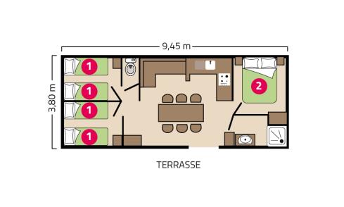 Plan mobil-home Clim Trio camping Le Petit Rocher