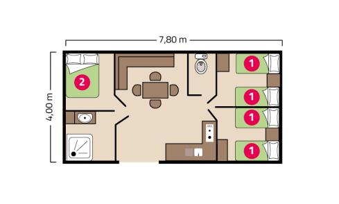 Plan mobil-home Famille camping Le Petit Rocher